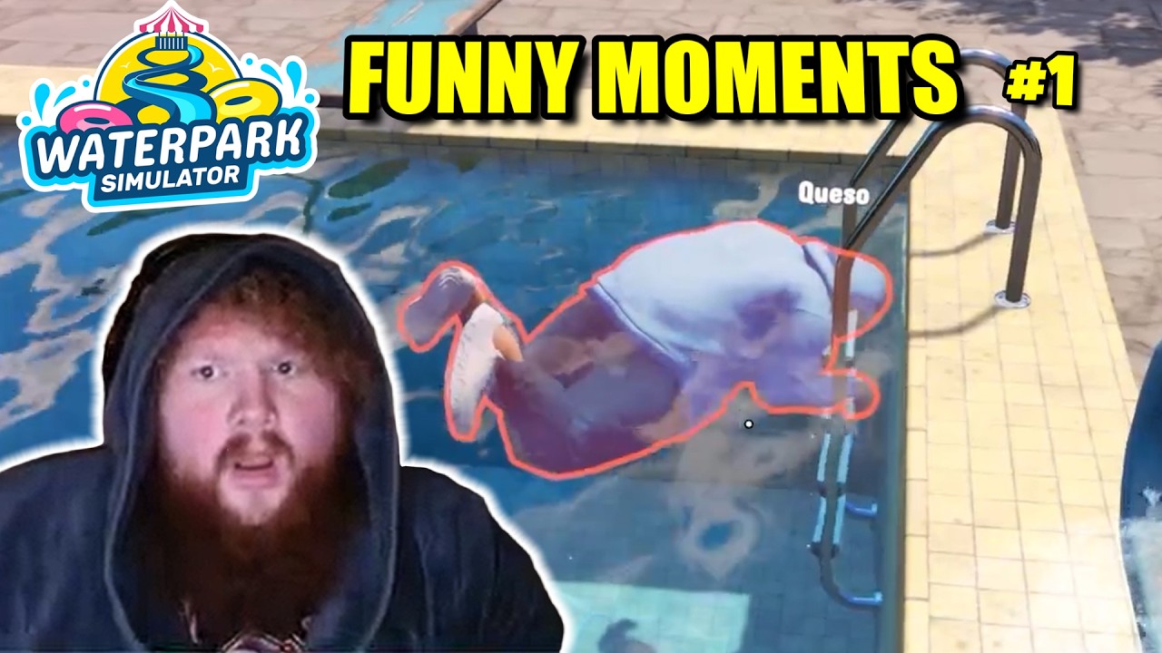 CaseOh playing Waterpark Simulator with Queso visible in the pool