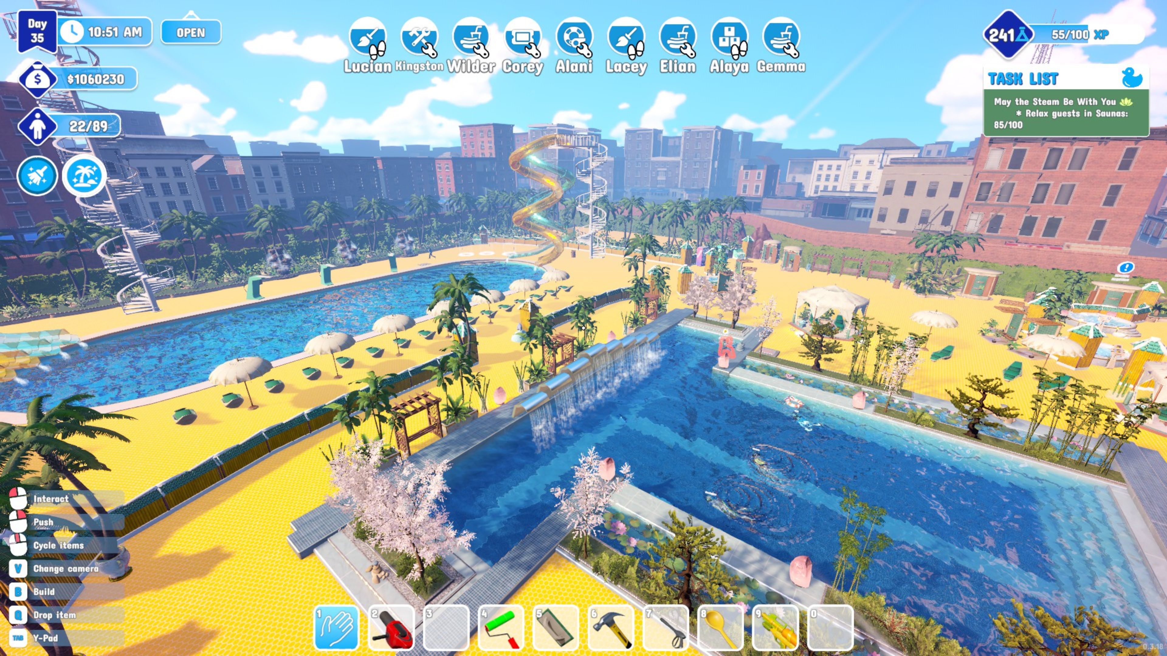 Waterpark Simulator running with controller prompts